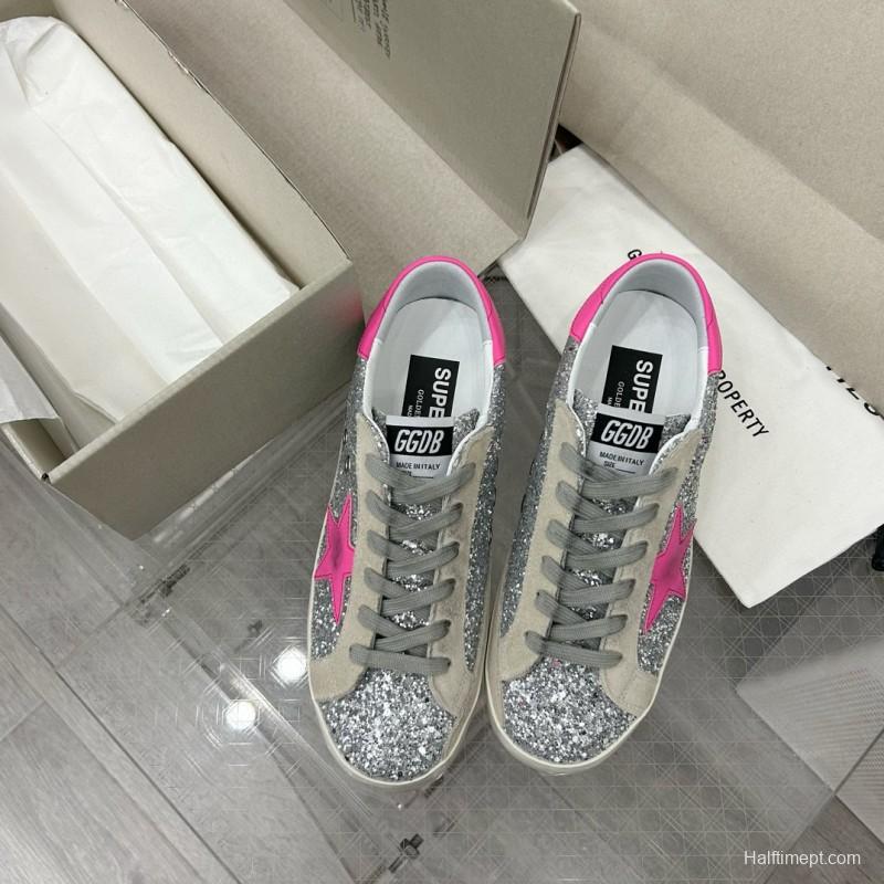 2024 Women GGDB Silver Pink Leather Suede Sneakers