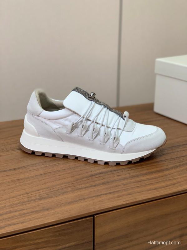 2025 Men Brunello Cucinelli White Leather Casual Sneakers