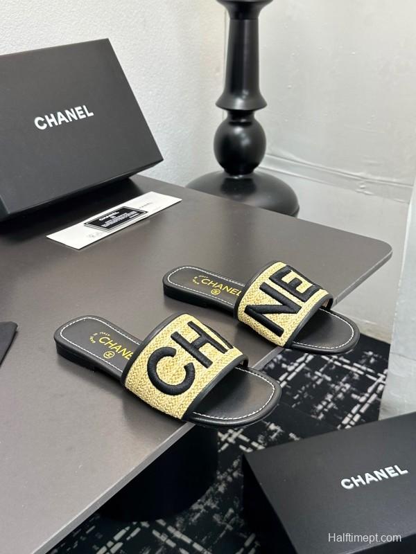 2025 Slippers Chanel Yellow Black Fabric Slide