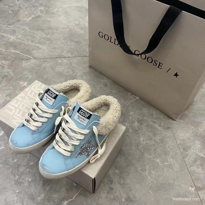 2024 GGDB Light Blue Shearling Leather Slippers