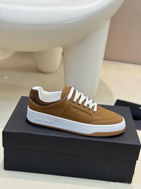 2024 Unisex Yves Saint Laurent Brown Canvas Leather Casual Sneakers