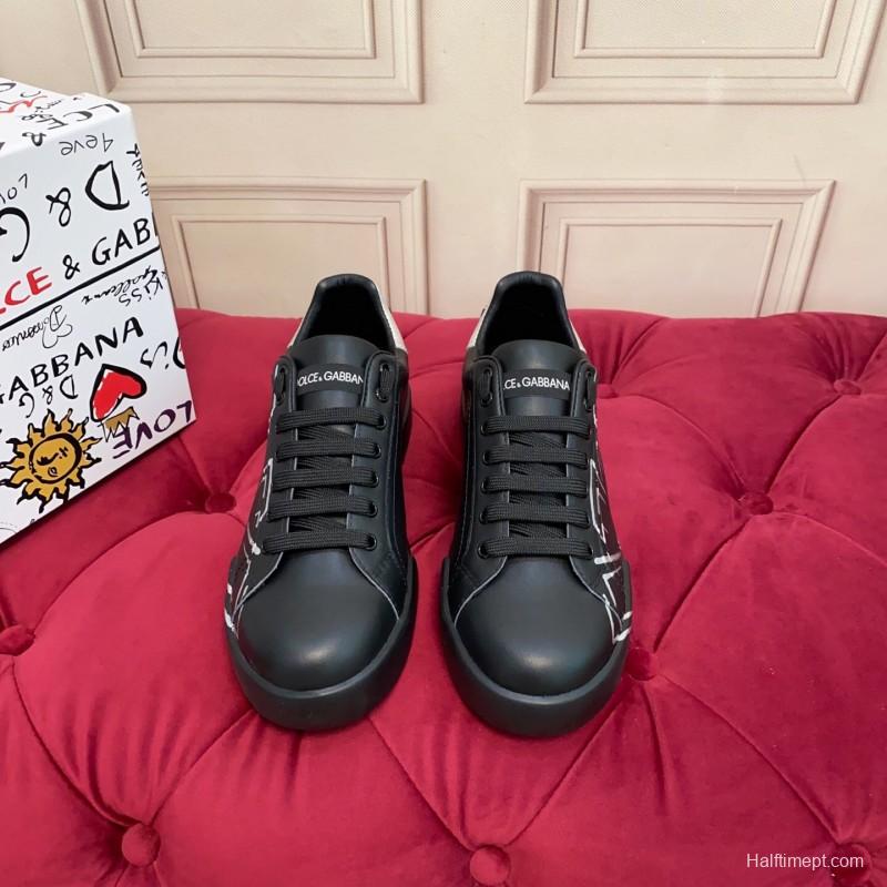 2025 Men Dolce & Gabbana Black Silver Leather Sneakers