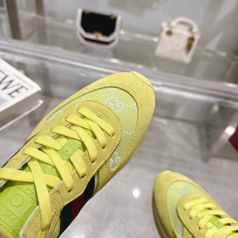 2025 Women Gucci Yellow Suede Fabric Sneakers LY00340