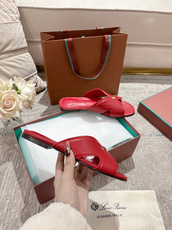 2025 Slippers LP Red Leather Slippers LY00270