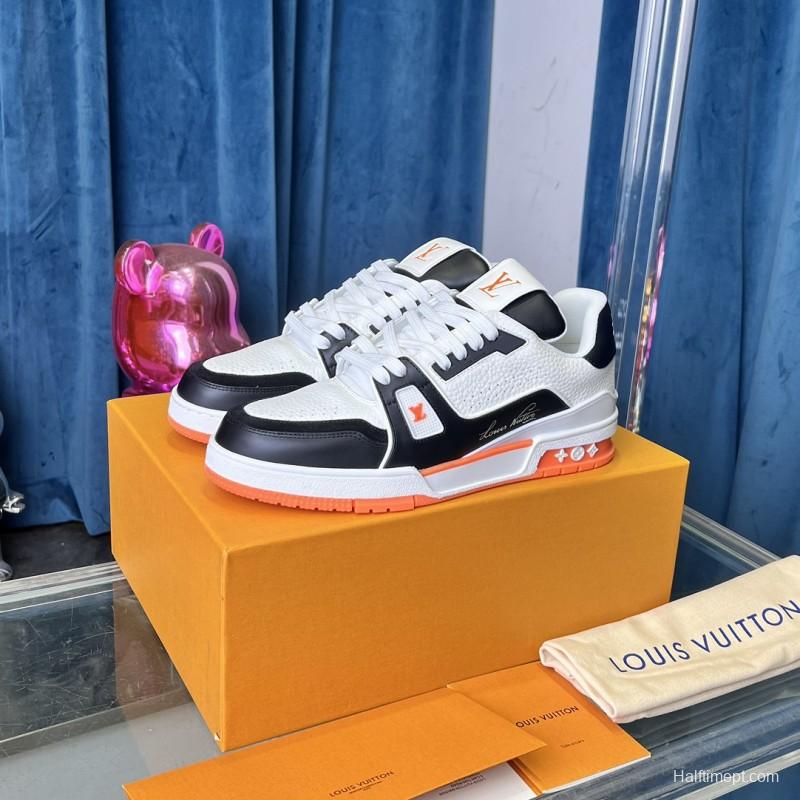 2025 Unisex Louis Vuitton White Black Leather Sneakers