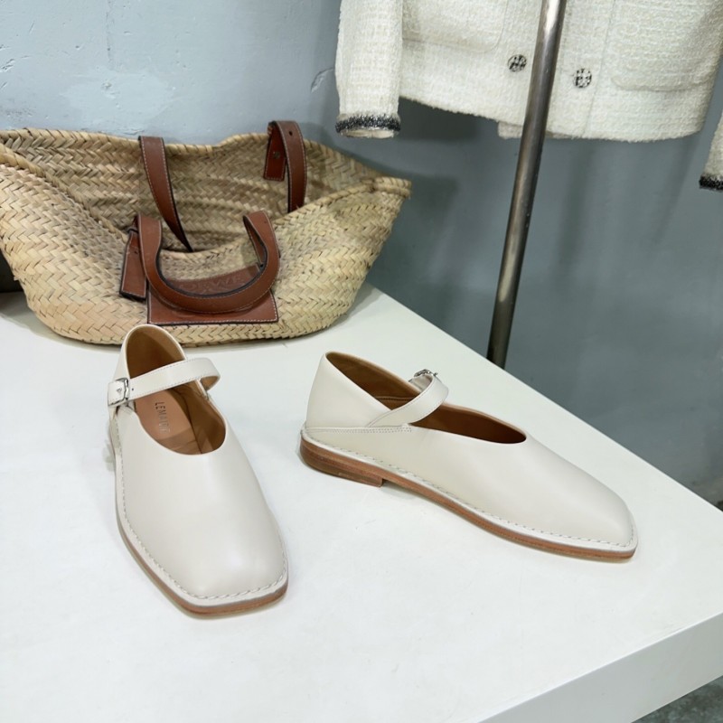2025 Women Lemaire White Leather Mary Jane Strap Shoes