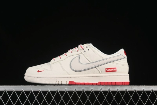 Nike SB Dunk Low Supreme Collaboration Two-Tone Beige Red Anniversary High-End Custom Low-Top Casual Skate Shoes - XX3168-191