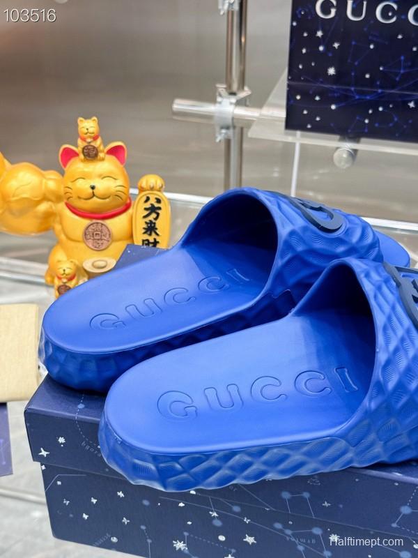 2025 Men Gucci Blue Rubber Slippers Interlocking G KFY00170