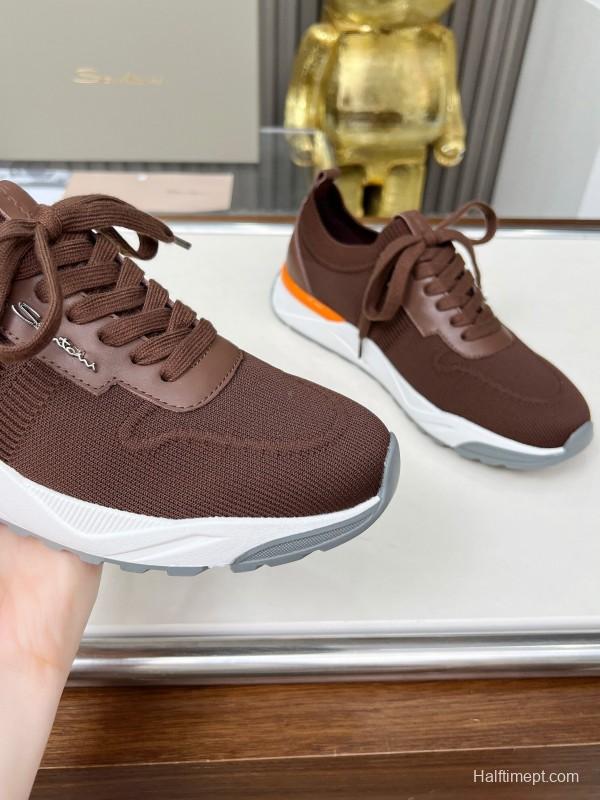 2025 Unisex Santoni Brown Orange Wool Blend Sneakers AS00320