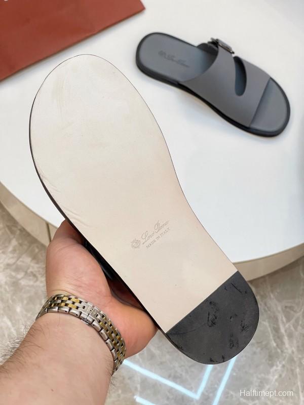 2025 Men Loro Piana Gray Leather Slippers AS00250