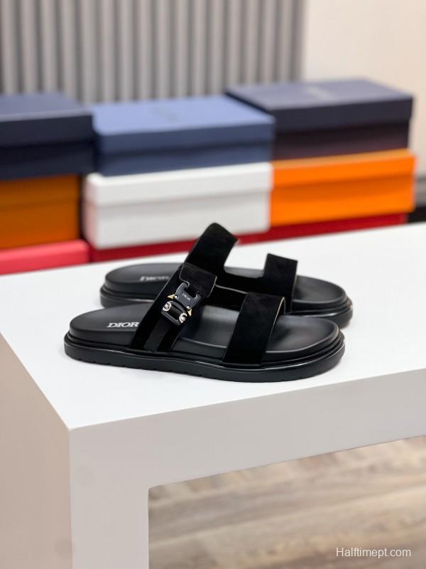 2025 Men Dior Black Leather Slippers AS00190
