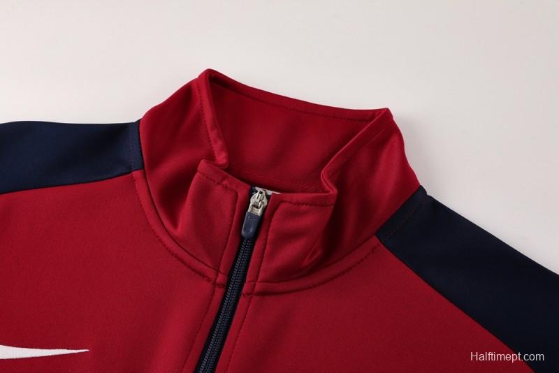 2025 Nike Red/Navy Full Hoodie Zipper Jacket +Long Pants