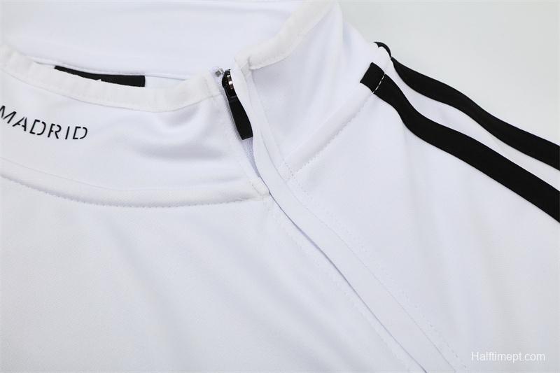 Retro 13/14 Real Madrid White Half Zipper Jacket+Long Pants