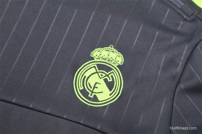Retro 15/16 Real Madrid Dark Grey Half Zipper Jacket+Long Pants