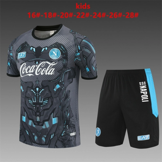 25/26 Kids Napoli Black Grey Camouflage Short Sleeve+Soccer Shorts