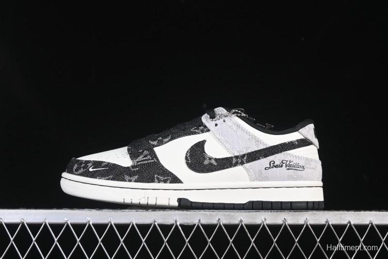 Nike SB Dunk Low LV Collaboration Black Grey Denim Custom Low-Top Casual Skate Shoes - SC0601-473