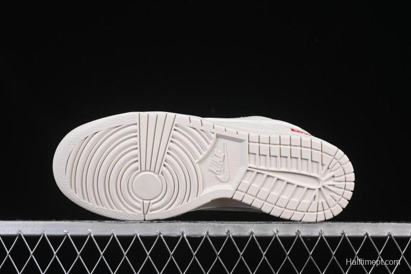 Nike SB Dunk Low Supreme Collaboration Off-White Red Swoosh Low-Top Casual Skate Shoes - CS1688-109