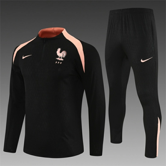 Player Version 25/26 France Black Half Zipper Jacket+Long Pants