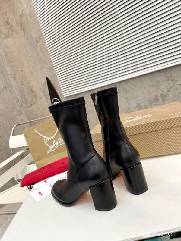 Christian Louboutin 2025/SS Chunky Heel Stretch Ankle Boots - LY00300