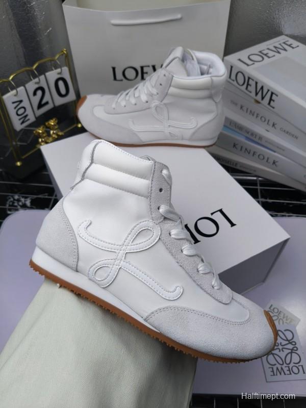 LOEWE High-Top German Training Sneakers Retro Fashion Casual White Shoes - LY00330