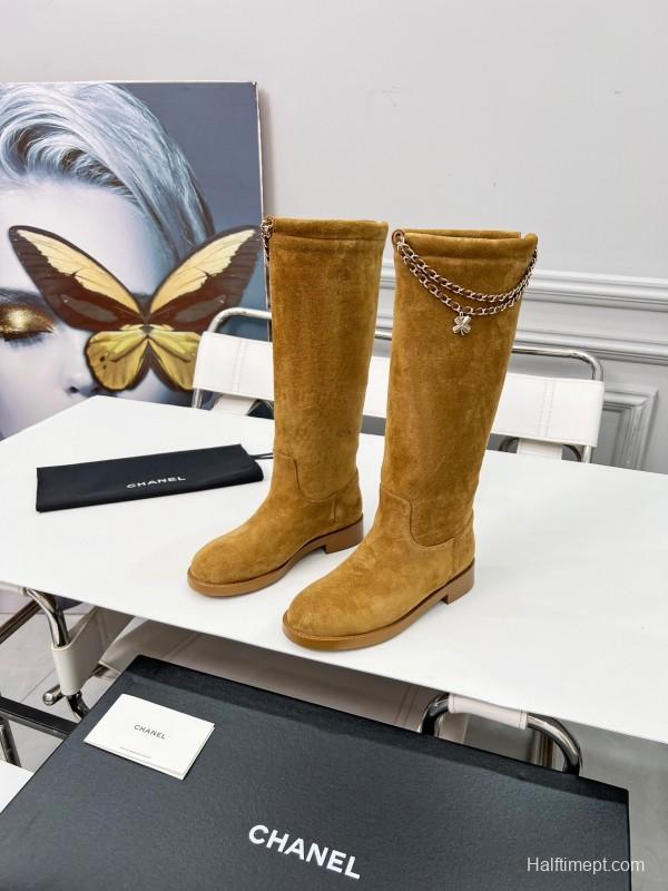 Chanel 2025/SS Quilted Leather Chain Four-Leaf Clover CC Flat Ankle Boots - LY00510