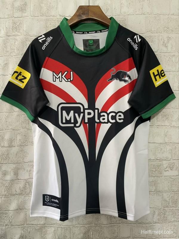 25/26 South Sydney Rabbitohs White with Red, Green and Black Abstract Stripes Jersey