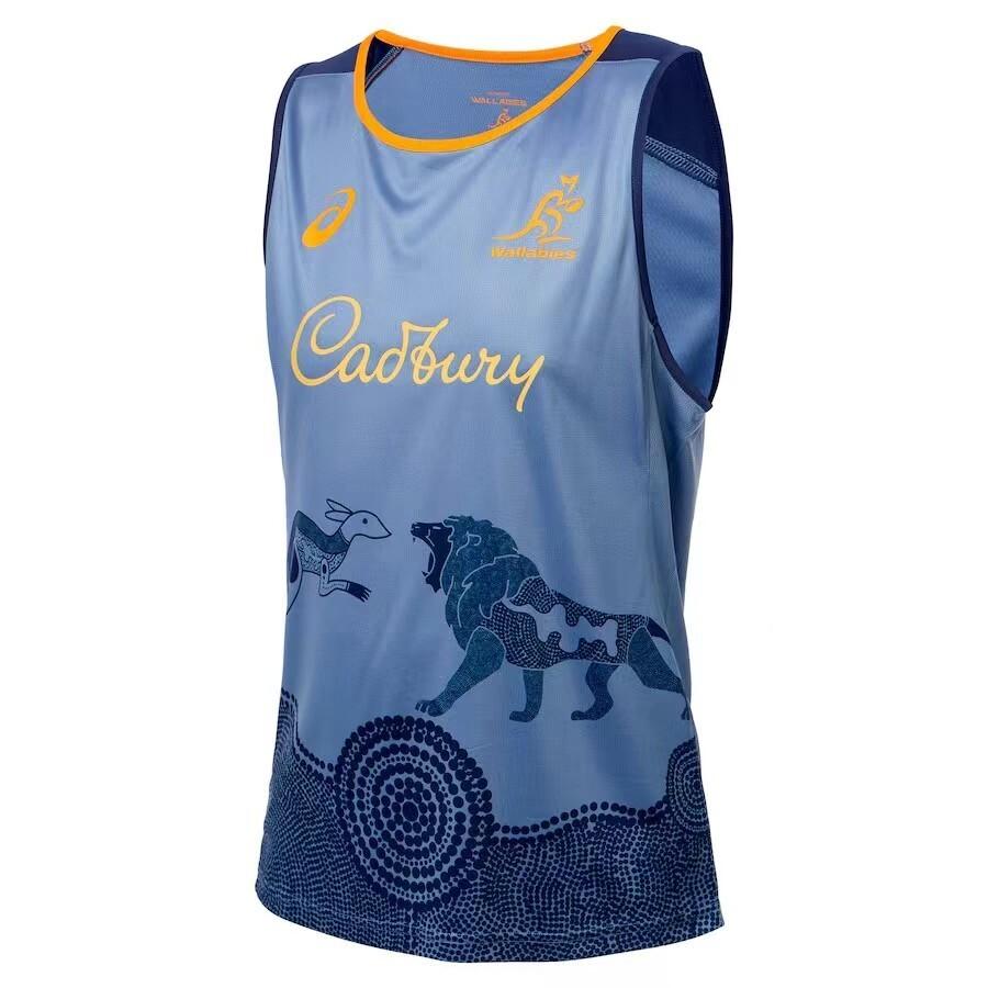 2026 Australia Wallabies Light Blue with Indigenous Art Design Training Singlet Jersey