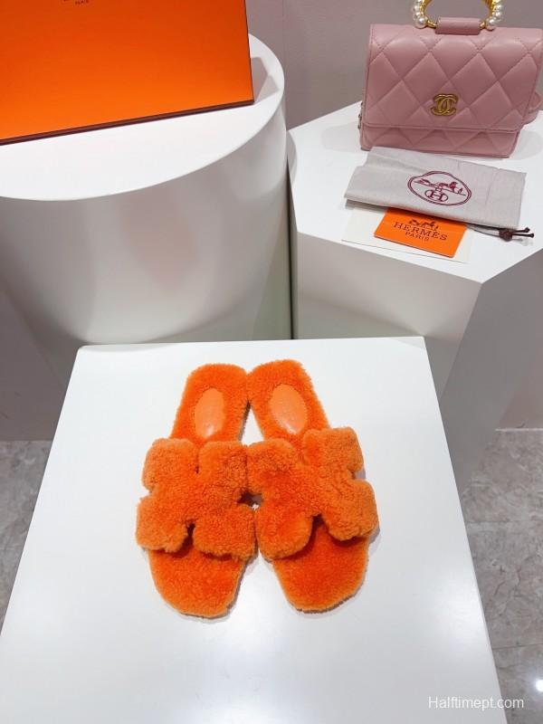 H Teddy Wool H Slippers Flat Sole Winter Edition - LY00240