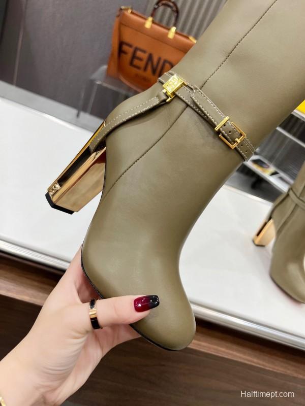 FENDI Delfina Round Toe Boots with FF Buckle - LY00520