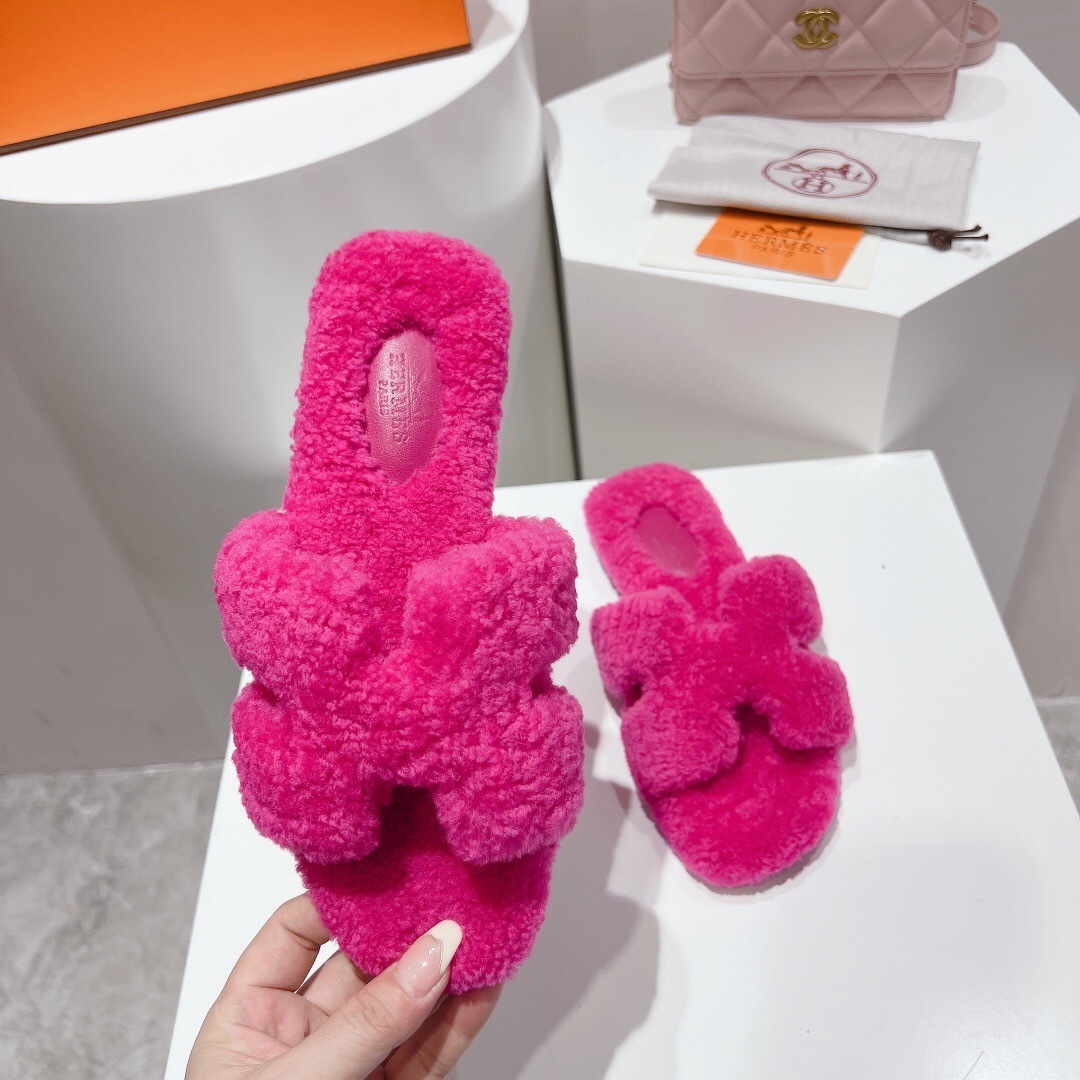 H Teddy Wool H Slippers Flat Sole Winter Edition - LY00240