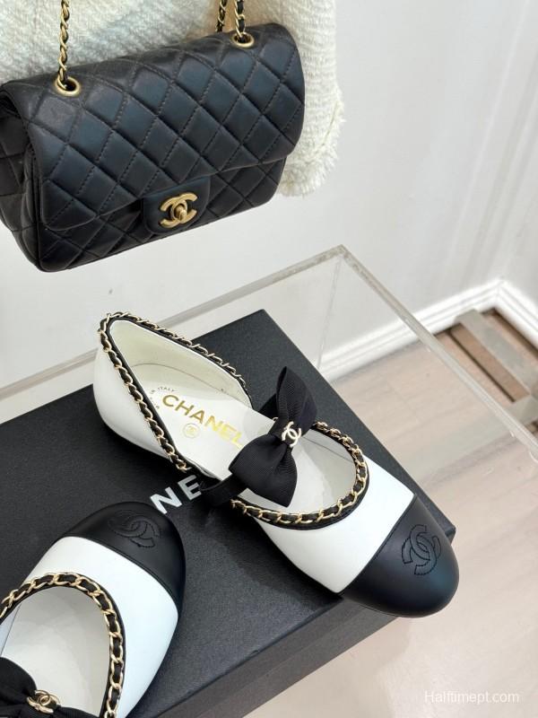 Chanel 2025 SS Hollow Chain Bow Mary Jane Shoes - KFY00290/KFY00300