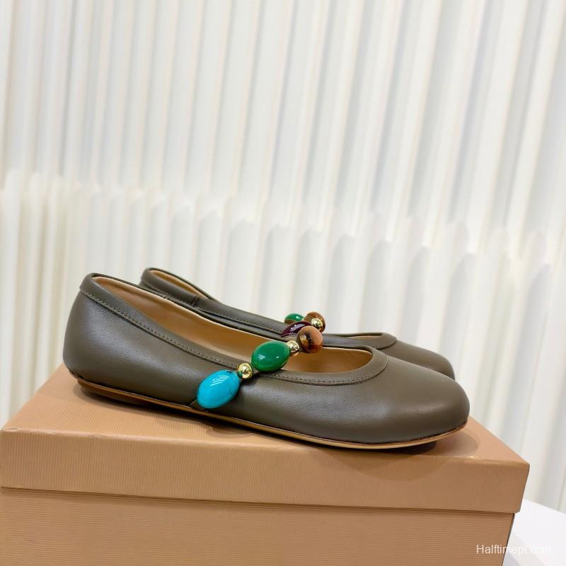 Gianvito Rossi Bohemian Style Turquoise Flat Ballet Shoes - LY00320