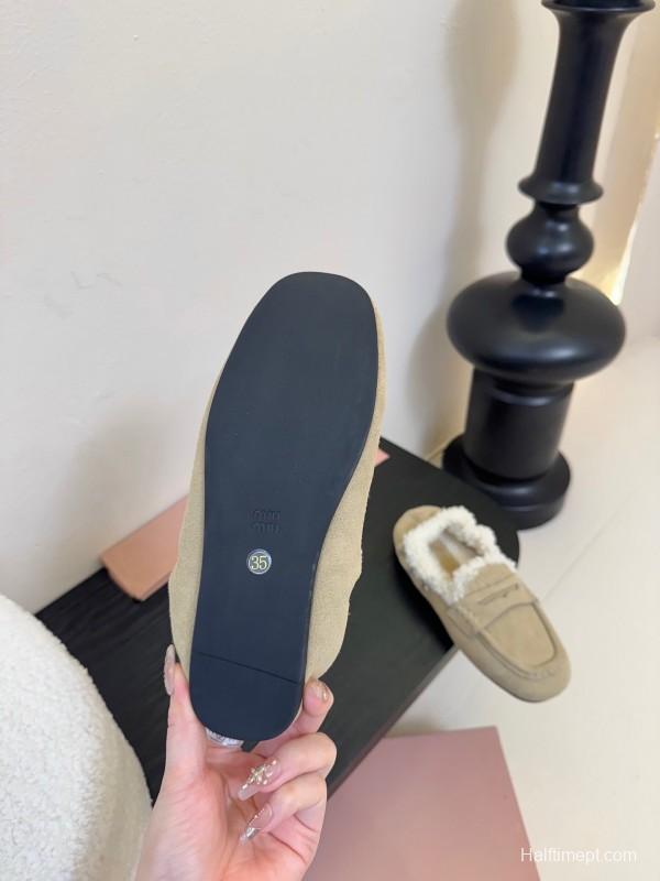 MIUMIU Thick Sole New British Style Wool Loafer Cotton Shoes - KFY00320