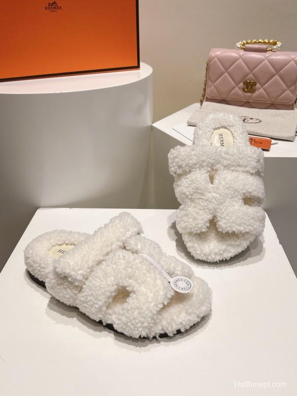 H Love Second Uncle Full Fur Slides Grain Fur Style - LY00300