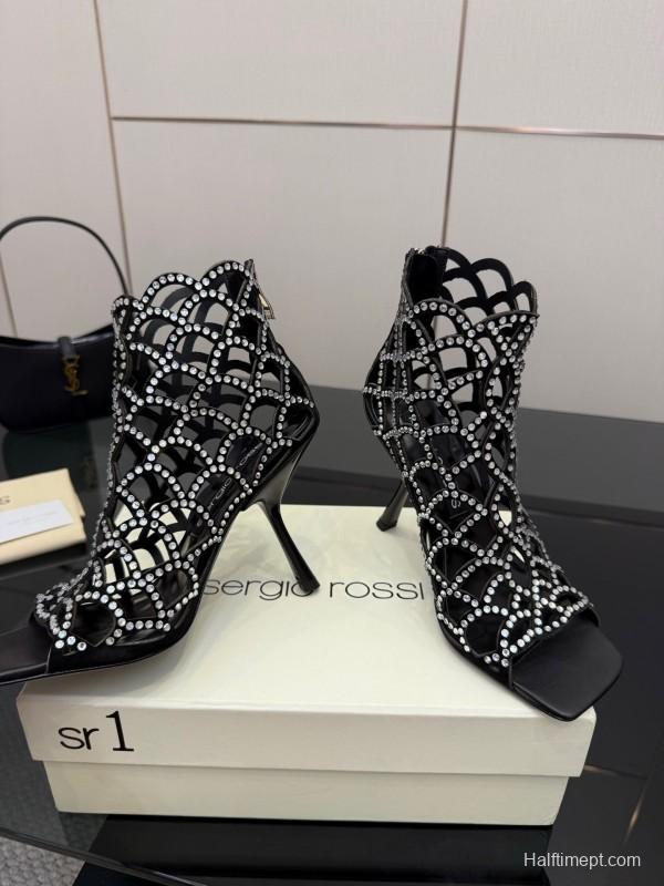 Sergio Rossi Mermaid Sandals 2025 SS Collection Fishnet High Heels - KFY00470