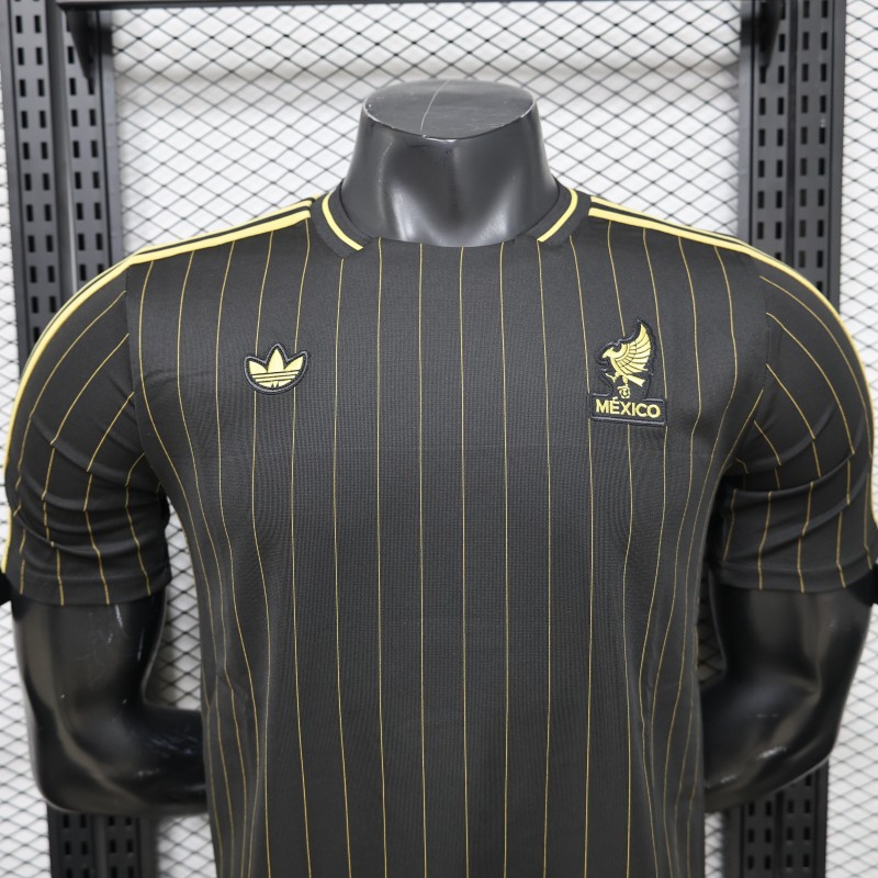 2026 Player Version Mexico Black with Gold Pinstripes Jersey