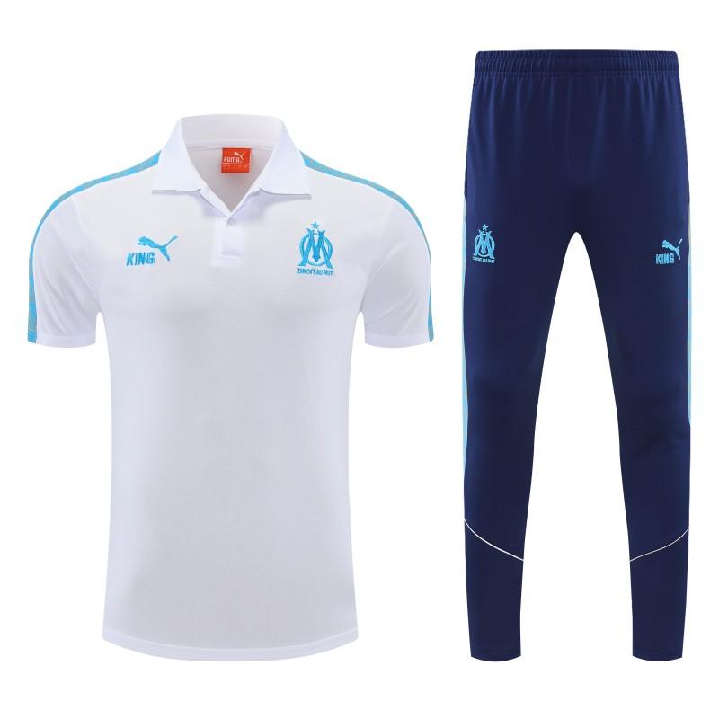 26/27   Marseille White Polo Training Shirt + Long Pants Tracksuit