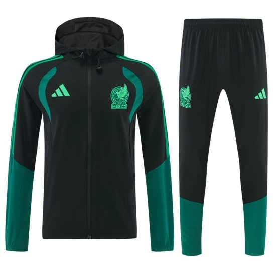 26/27  Mexico Black & Dark Green Full Zipper Hooded Jacket Tracksuit + Long Pants