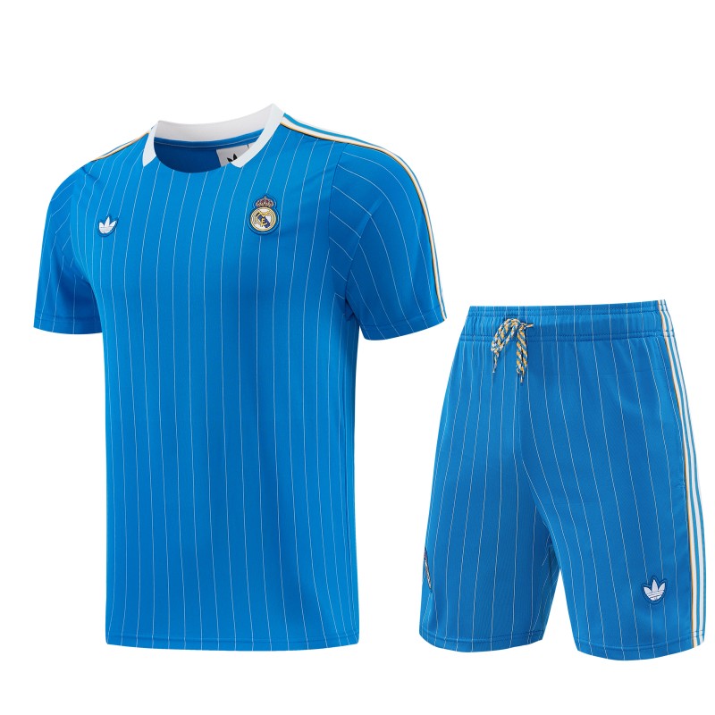 26/27 Real Madrid  Blue Pinstripe  Short Sleeve+Soccer Shorts