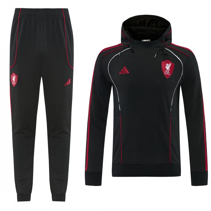 26/27 Liverpool  Black Full Zipper Hooded Jacket Tracksuit + Long Pants
