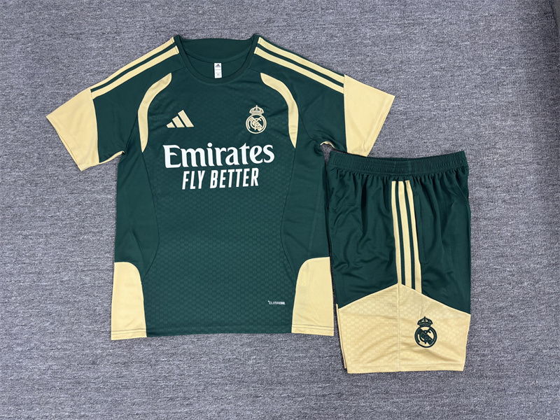 2026 Kids Real Madrid Green & Cream  Short Sleeve+Soccer Shorts