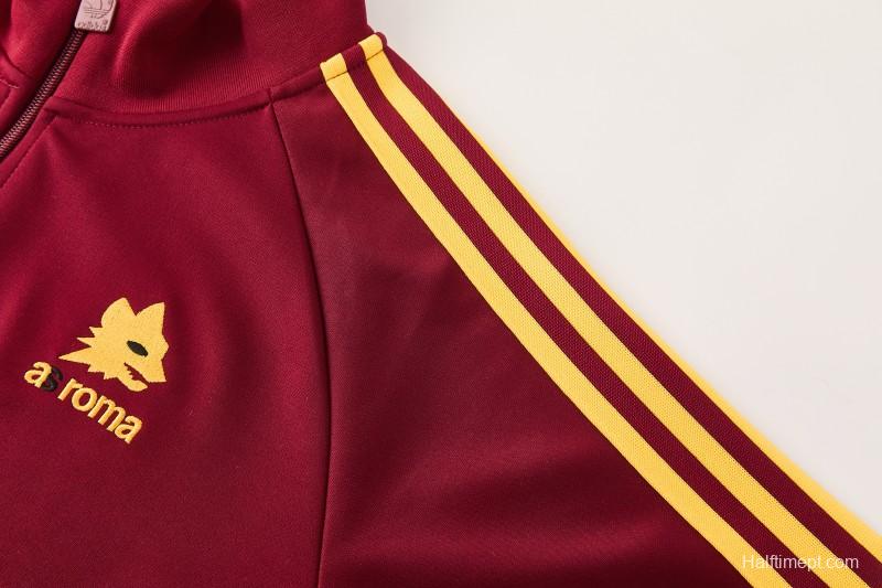 2026/27 AS Roma Burgundy & Gold Full Zipper Jacket Tracksuit +Black  Long Pants