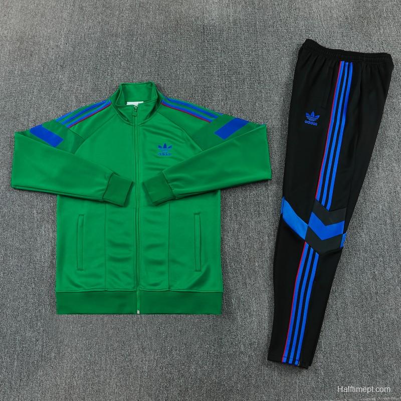 26/27 Adidas Originals Green  Full Zipper Jacket Tracksuit + Royal Blue  Long Pants