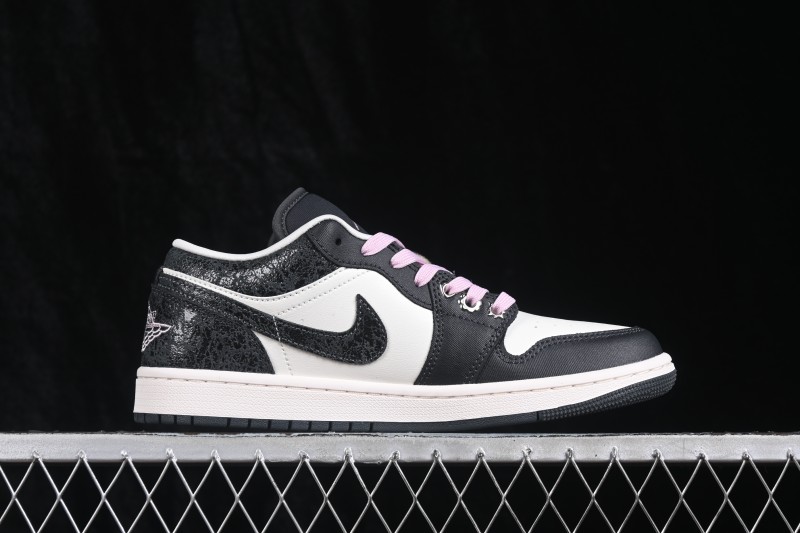Nike Air Jordan 1 Low Retro Basketball Shoes with Cracked Leather Accents - II0595-001
