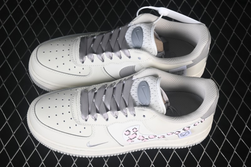 Nike Air Force 1 '07 Low Milk Grey Leopard Hand-Painted Casual Sneakers - FB1839-323