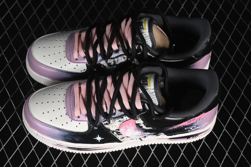 Nike Air Force 1 '07 Low Hand-Painted Graffiti Sneakers with Midnight Starburst Design - FJ7740-170