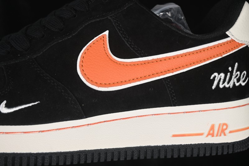 Nike Air Force 1 '07 Low Black and Orange Casual Skateboarding Shoes with Full-Length Air Cushion - FV3694-107