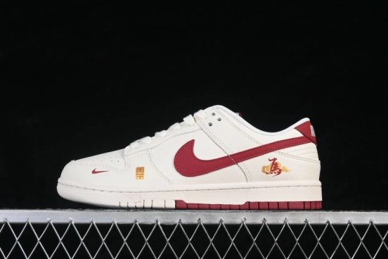 Nike SB Dunk Low Premium Custom Skateboarding Shoes in White Wine Red - MZ9588-858
