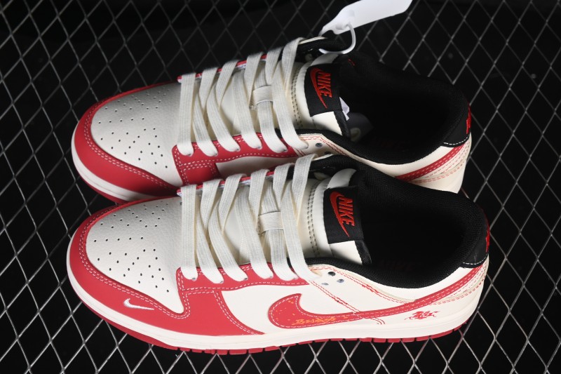 Nike SB Dunk Low Year of the Horse Limited Edition Low-Top Casual Skateboarding Shoes in Off-White Red Black - JJ2508-604