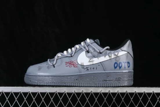 Nike Air Force 1 '07 Low Hand-Painted Graffiti Sneakers with Distressed Cement Wall Design - CW2288-110